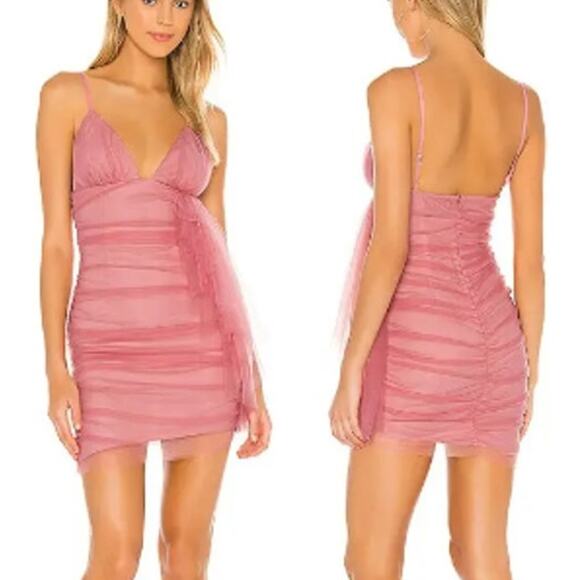 NWT NBD Silas Sleeveless Ruched Mesh Bodycon Mini Dress Mauve Pink Womens Size S - Picture 2 of 6